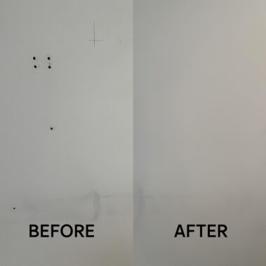 before after - Patch up tv bracket hole with touch up paint