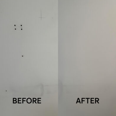before after - Patch up tv bracket hole with touch up paint