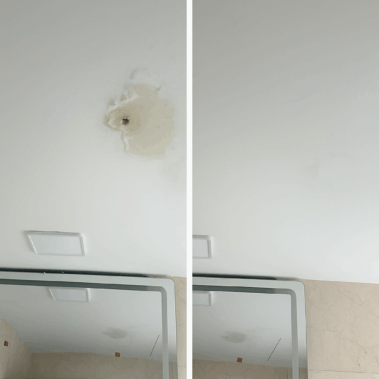 ceiling leak fix, plastering, touch up painting done